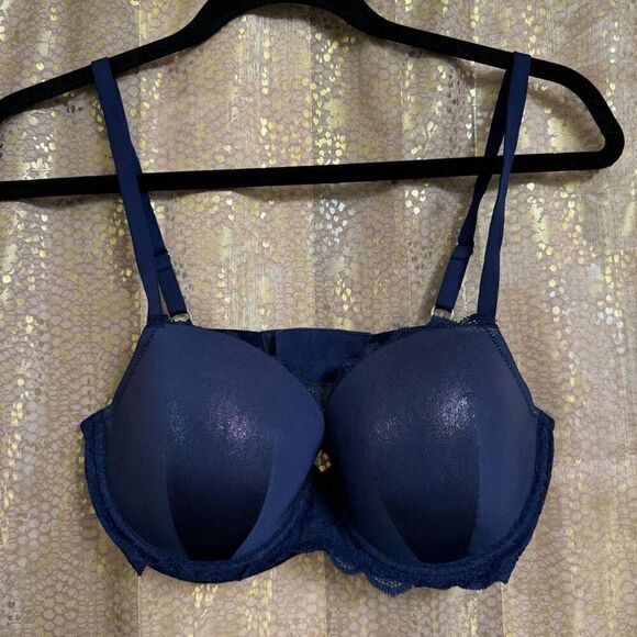 Victorias Secret Navy Blue Shimmer Sparkle Dream Angels Lined Demi Bra 34DD - Picture 1 of 6